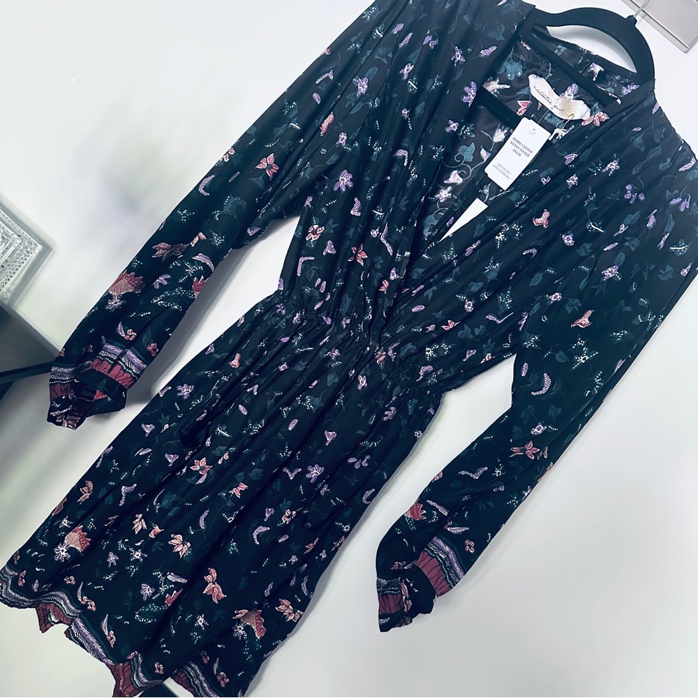 Natalie Martin New With Tags Black Silk Floral Print Dress with Front Pockets